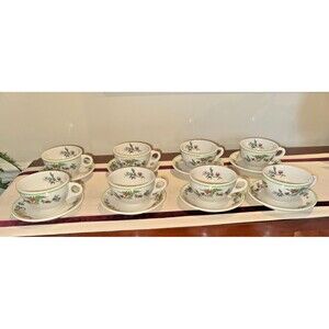 Set of 8 Vintage Syracuse China Teacups & Saucers in the Bombay Pattern